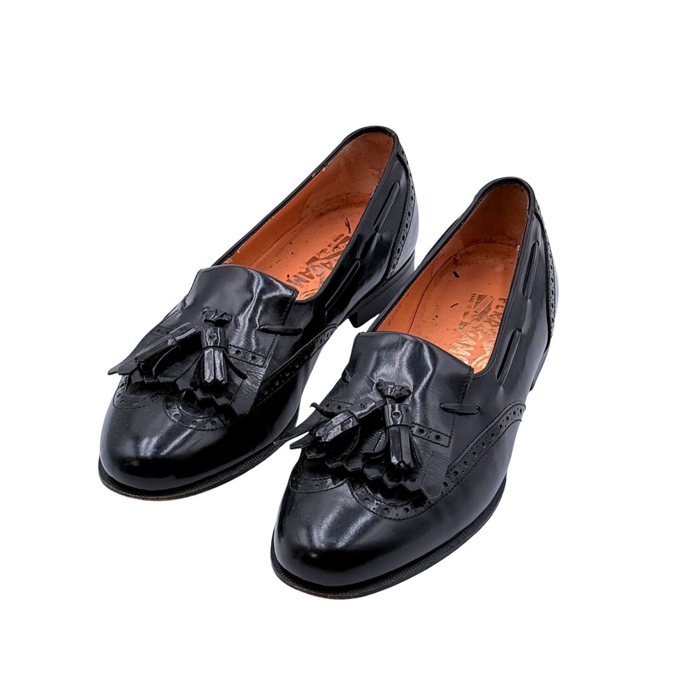Salvatore Ferragamo Black Leather Tassel Loafers Wingtip Brogue Men's 6 D Italy